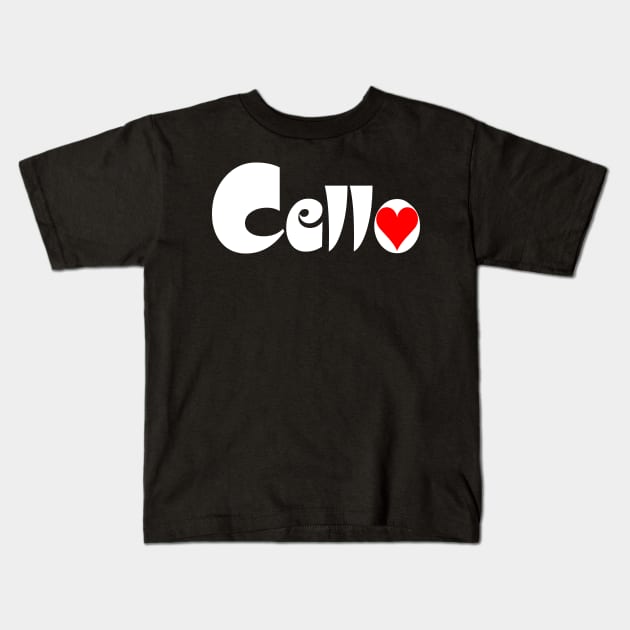 Cello Heart White Text Kids T-Shirt by Barthol Graphics